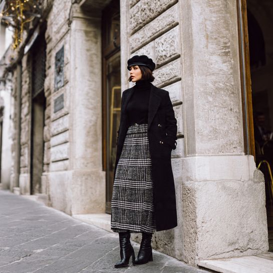  Mix a Plaid Skirt with a Long Coat