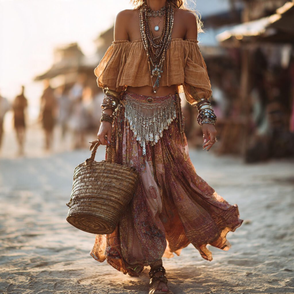 boho_skirt_with_off_shoulder_blouse_layered_jewelry