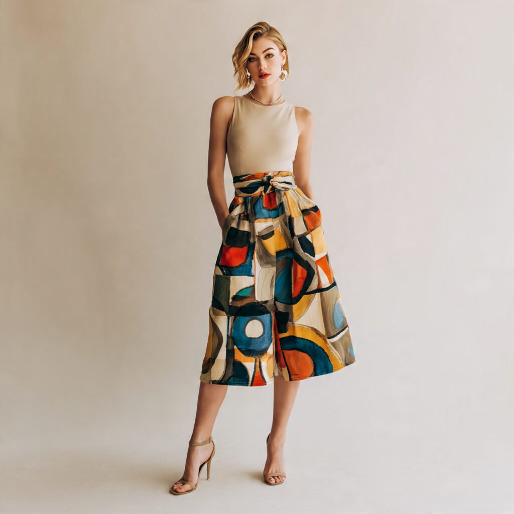bold_printed_high_waisted_skirt_paired_with_a