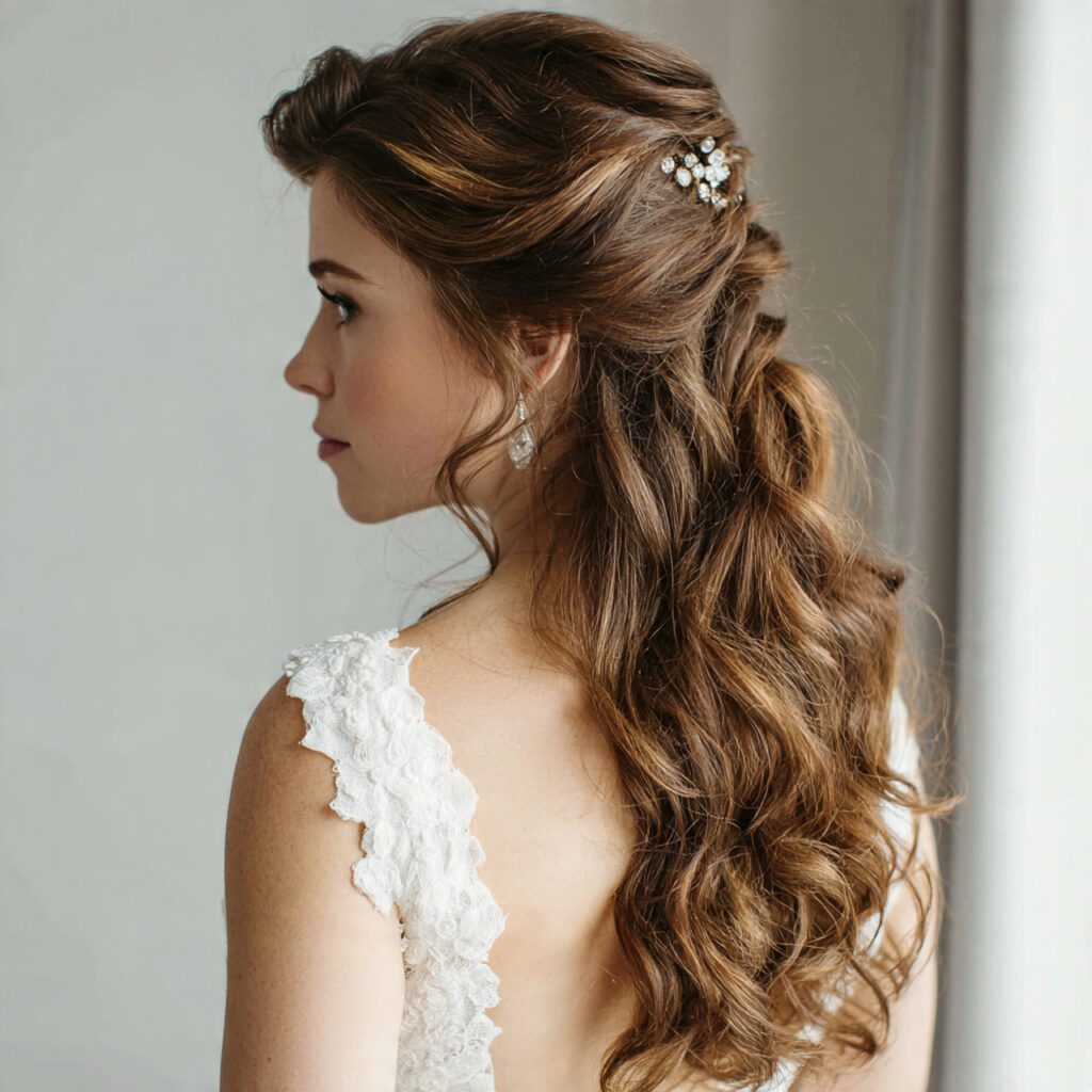 Half-Up Curls for Heart-Shaped Faces