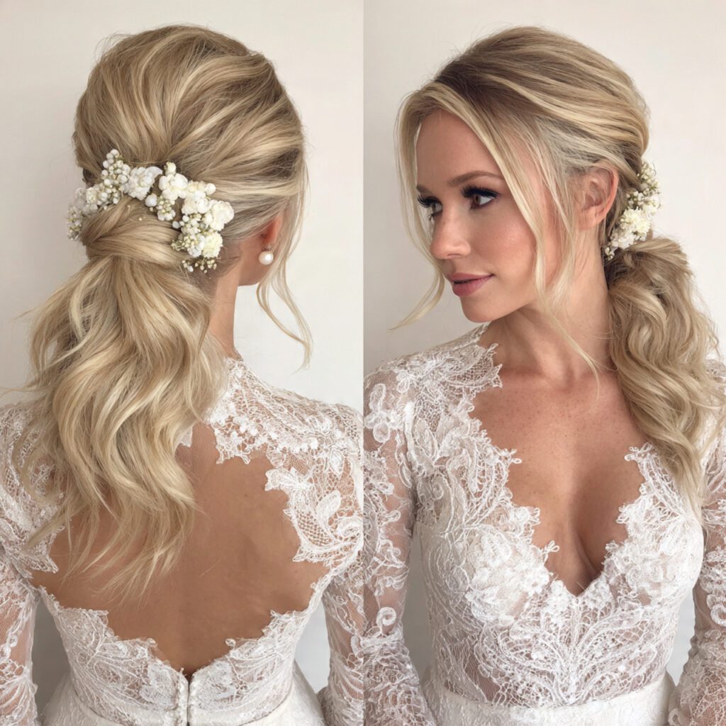 Low Ponytail with Volume for Square Faces