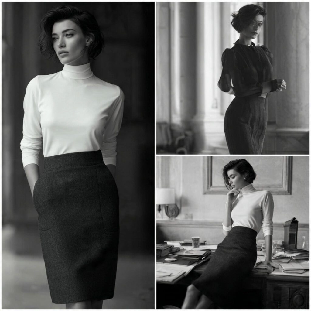 charcoal_grey_pencil_skirt_clean_tailored_look_pastel