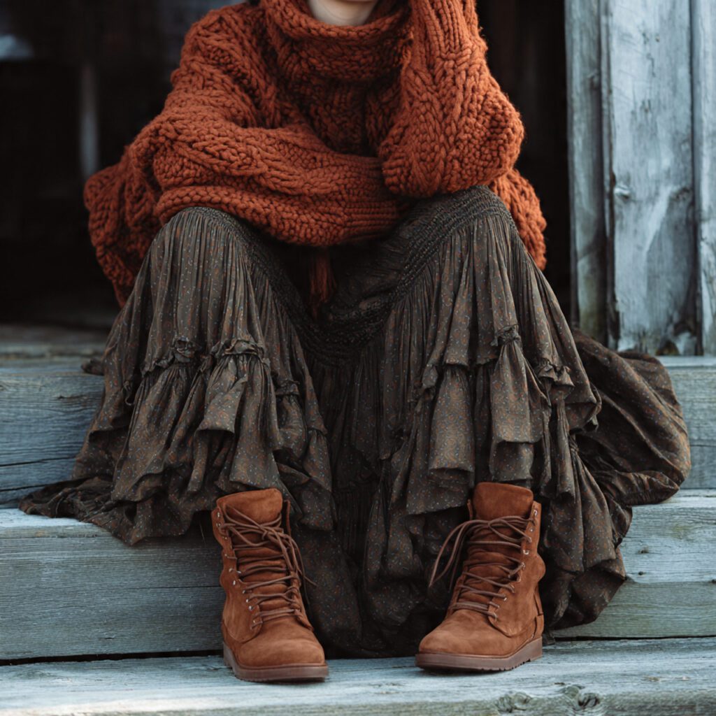 chunky_knit_sweater_layered_over_a_flowy