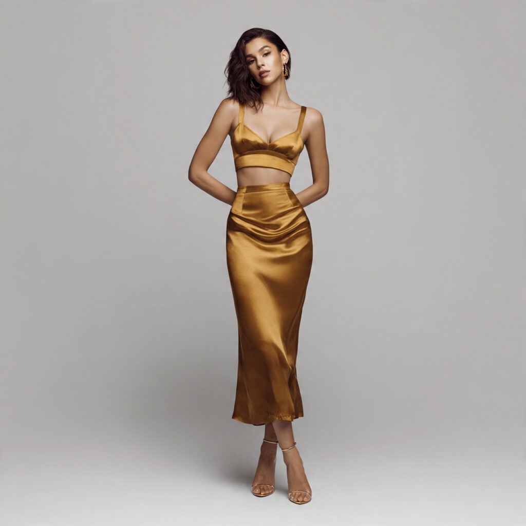 elegant_zendaya_inspired_fashion_gold_satin_midi_skirt