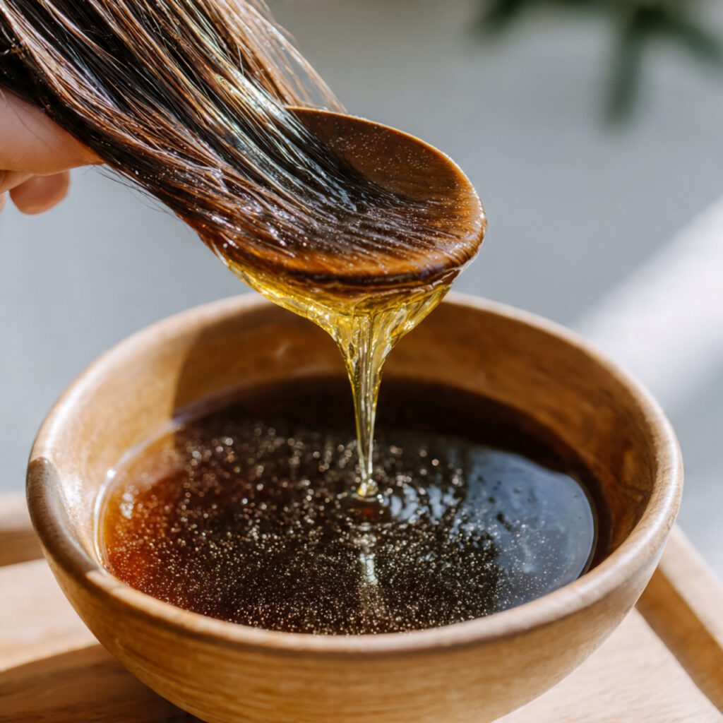 flaxseed_gel_in_bowl_being_applied_to
