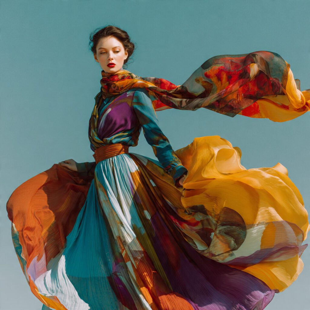 flowy_skirt_outfit_paired_with_colorful_silk