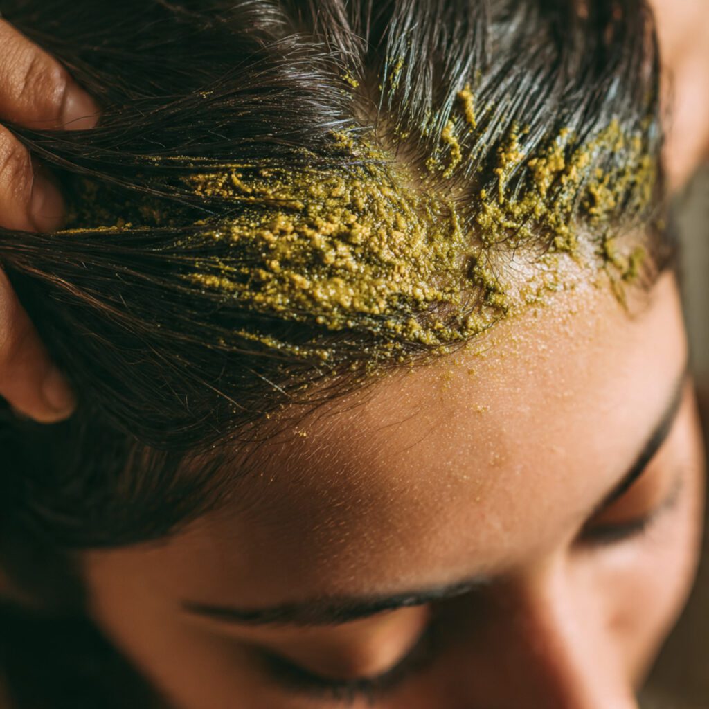 ground_fenugreek_paste_applied_to_scalp_bright