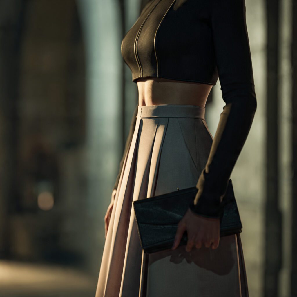 high_waisted_skirt_with_defined_waistband_cropped_top