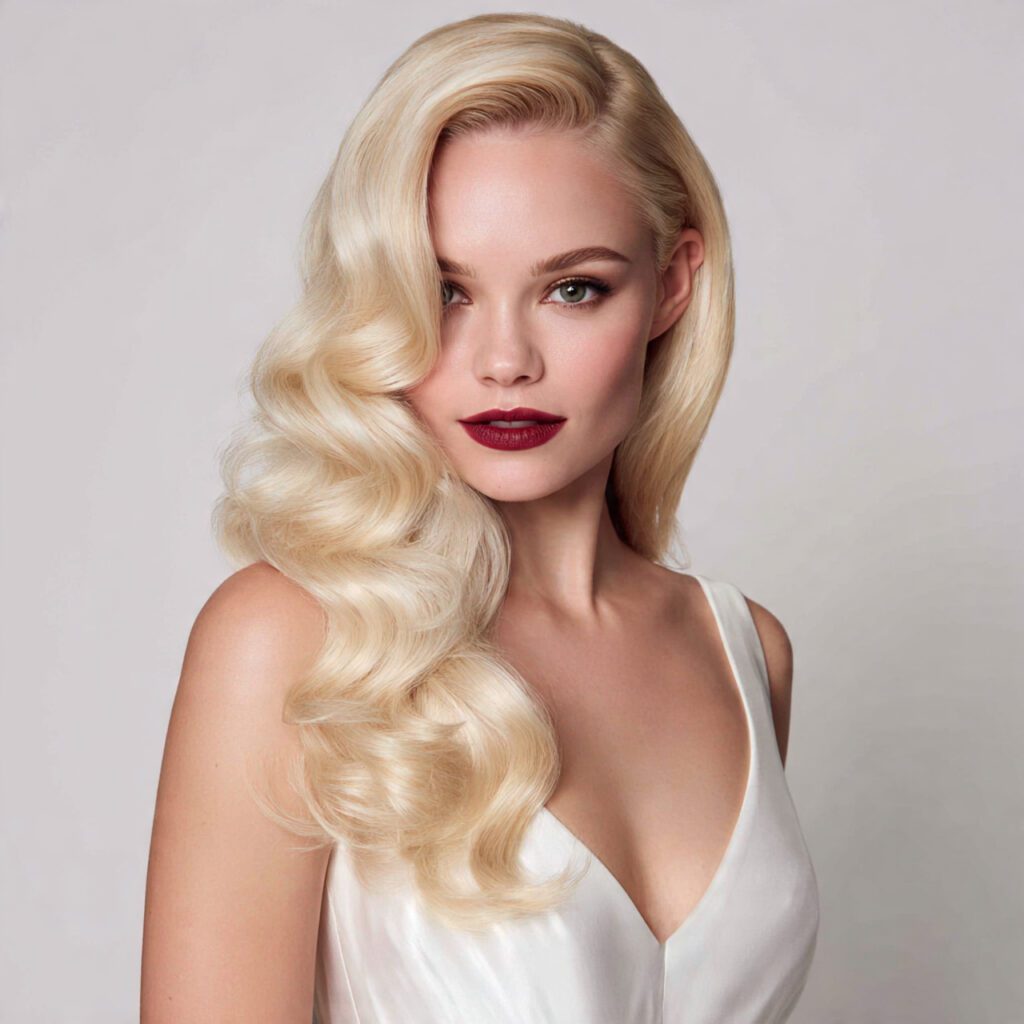 Side-Swept Hollywood Waves for Long Faces