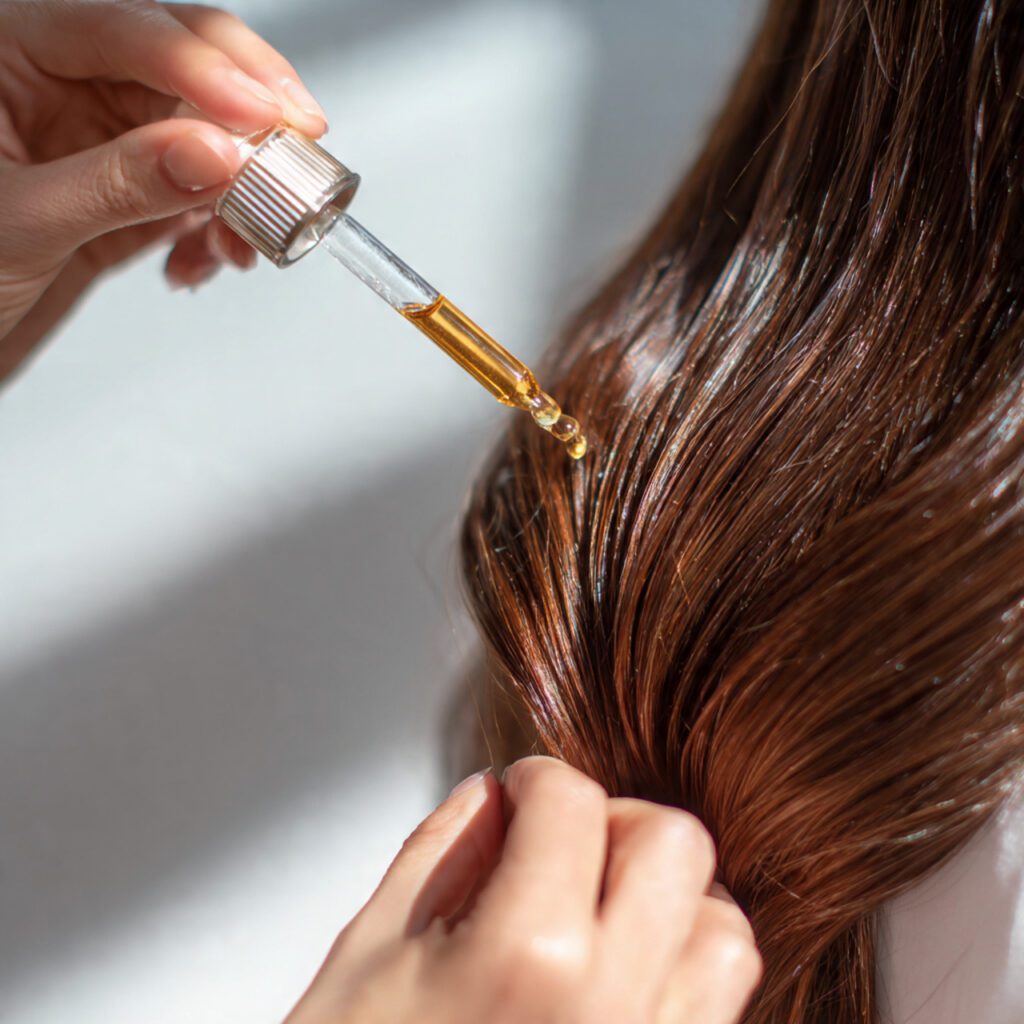 lightweight_hair_serum_being_applied_to_ends