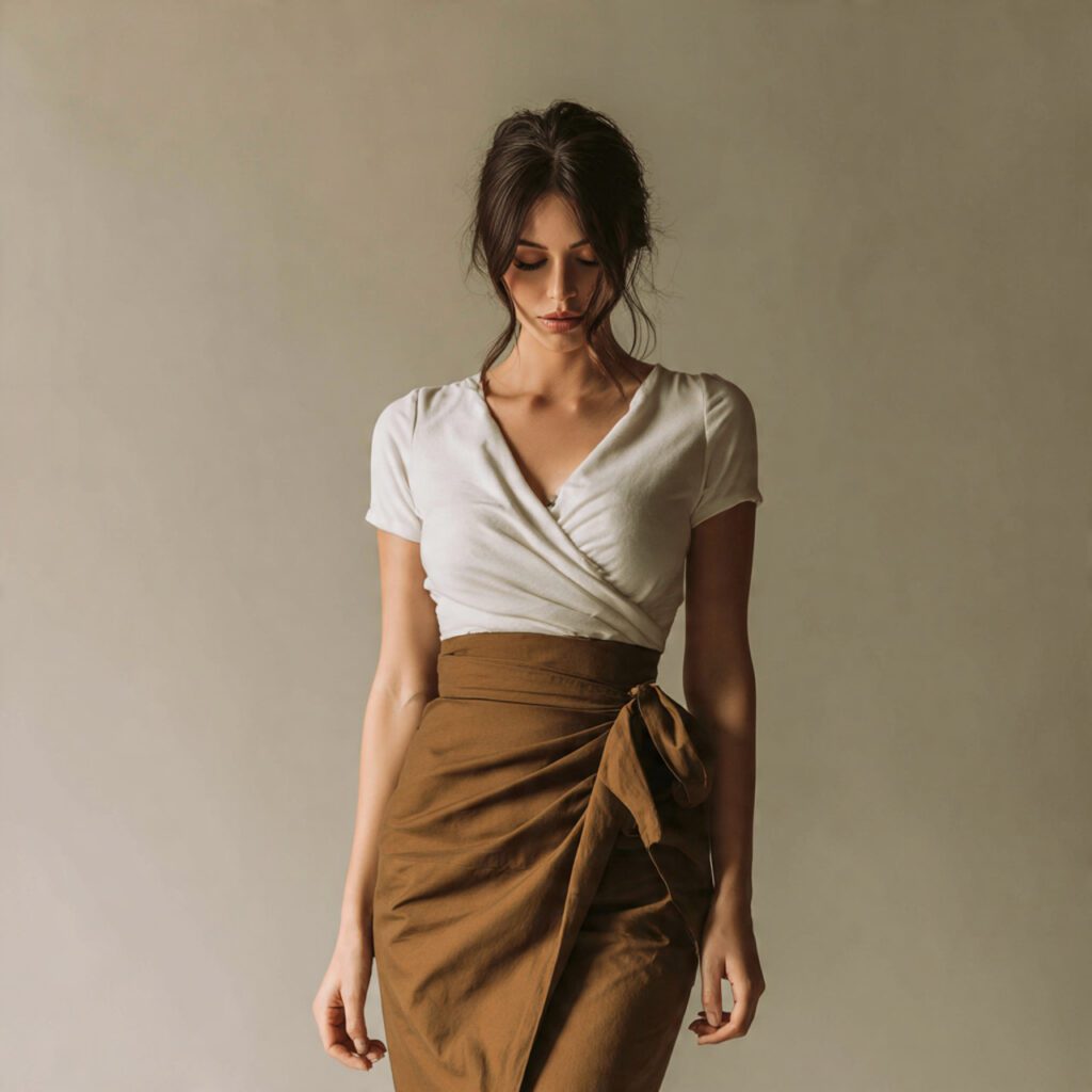petite_woman_in_high_waisted_wrap_skirt_tie