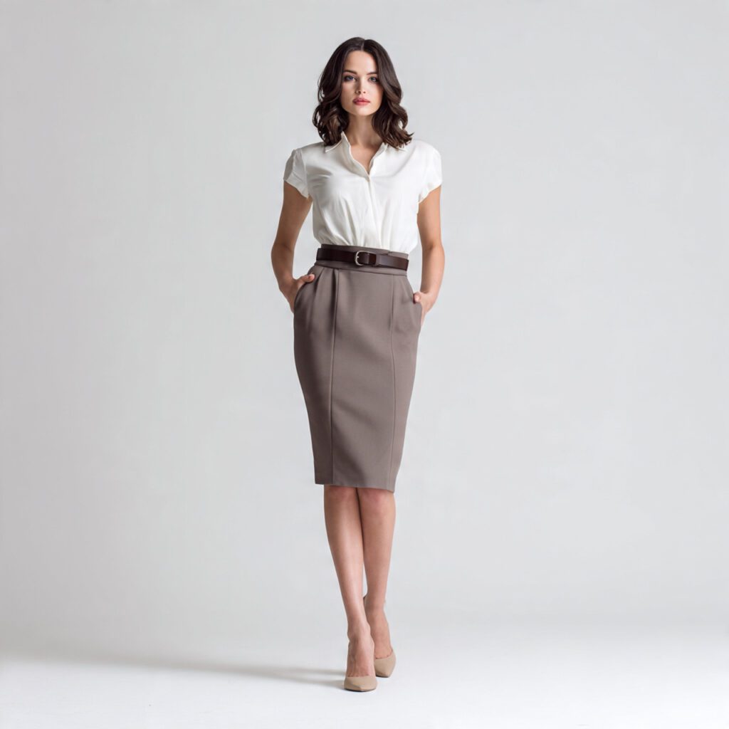 petite_woman_in_tailored_knee_length_pencil_skirt