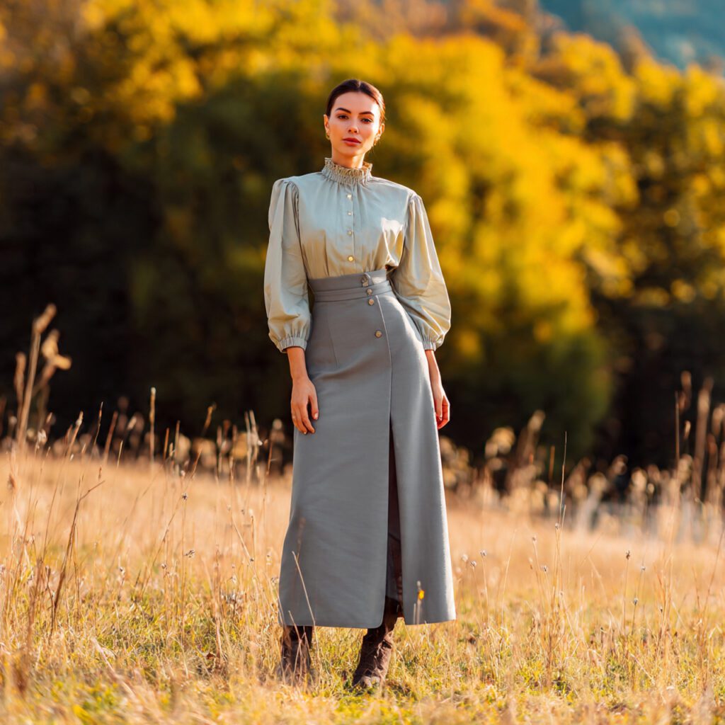 petite_woman_wearing_slim_fit_high_waisted_maxi_skirt