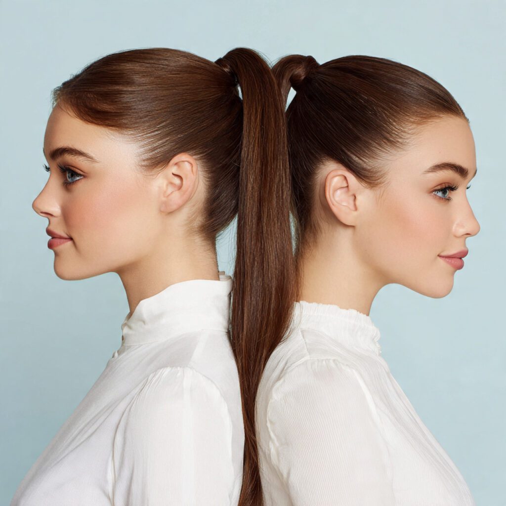 side_by_side_hairstyle_image_showing_two_stacked_ponytails