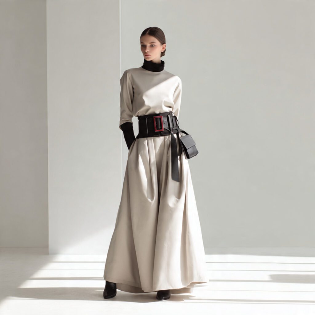 skirt_outfit_with_statement_belt_and_minimal