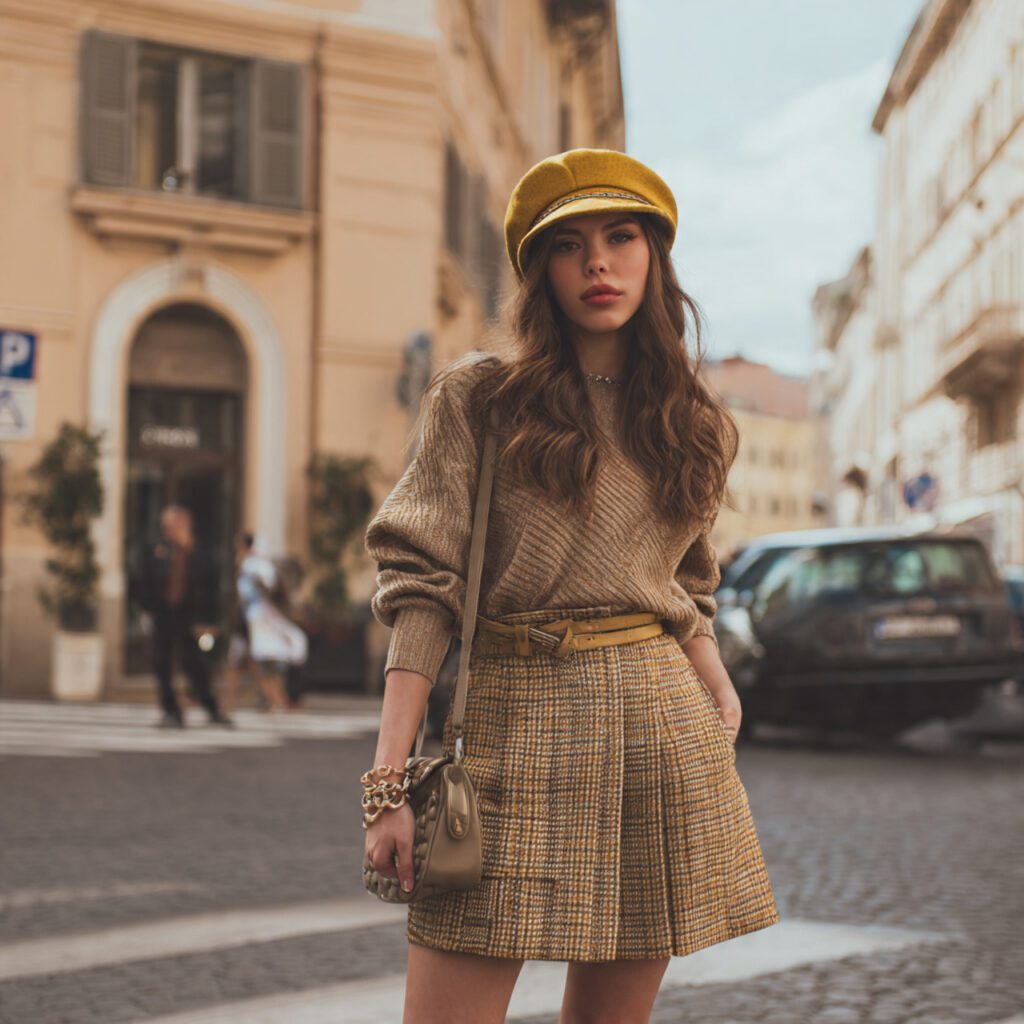 skirt_outfit_with_stylish_hats_wide_brim_beret