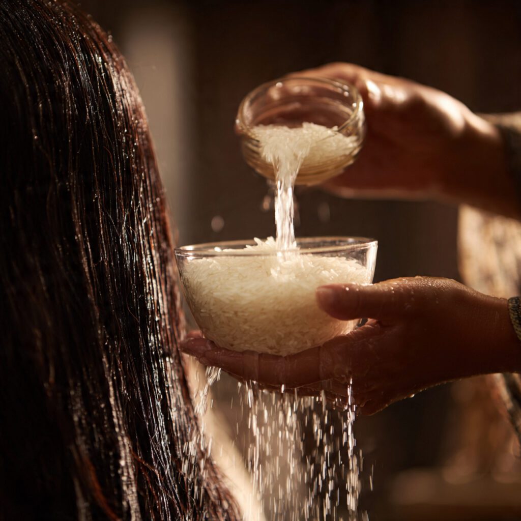 strained_rice_water_in_glass_container_being