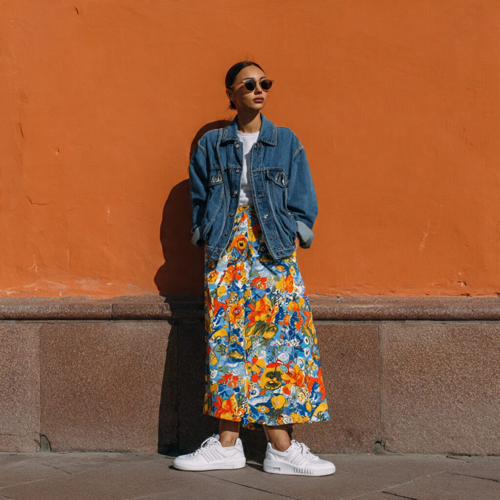 vibrant_printed_skirt_with_classic_denim_jacket
