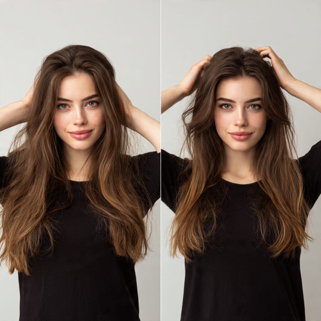 woman_changing_her_hair_part_from_middle