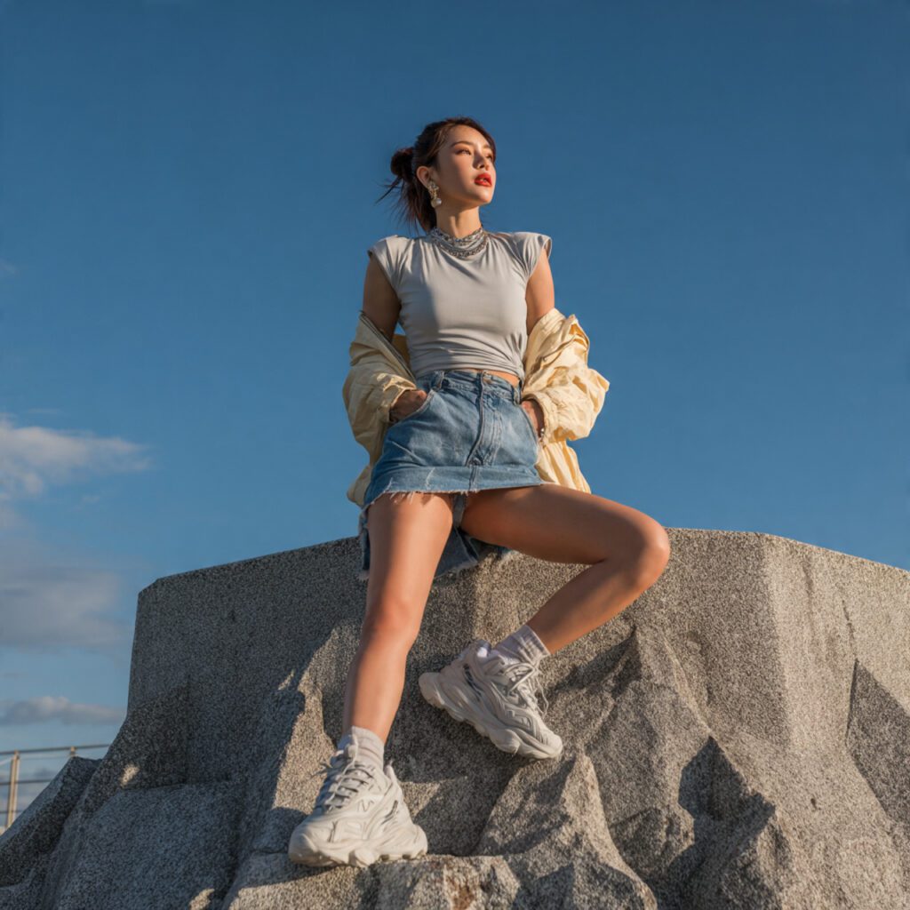 woman_in_raw_hem_denim_mini_skirt_with