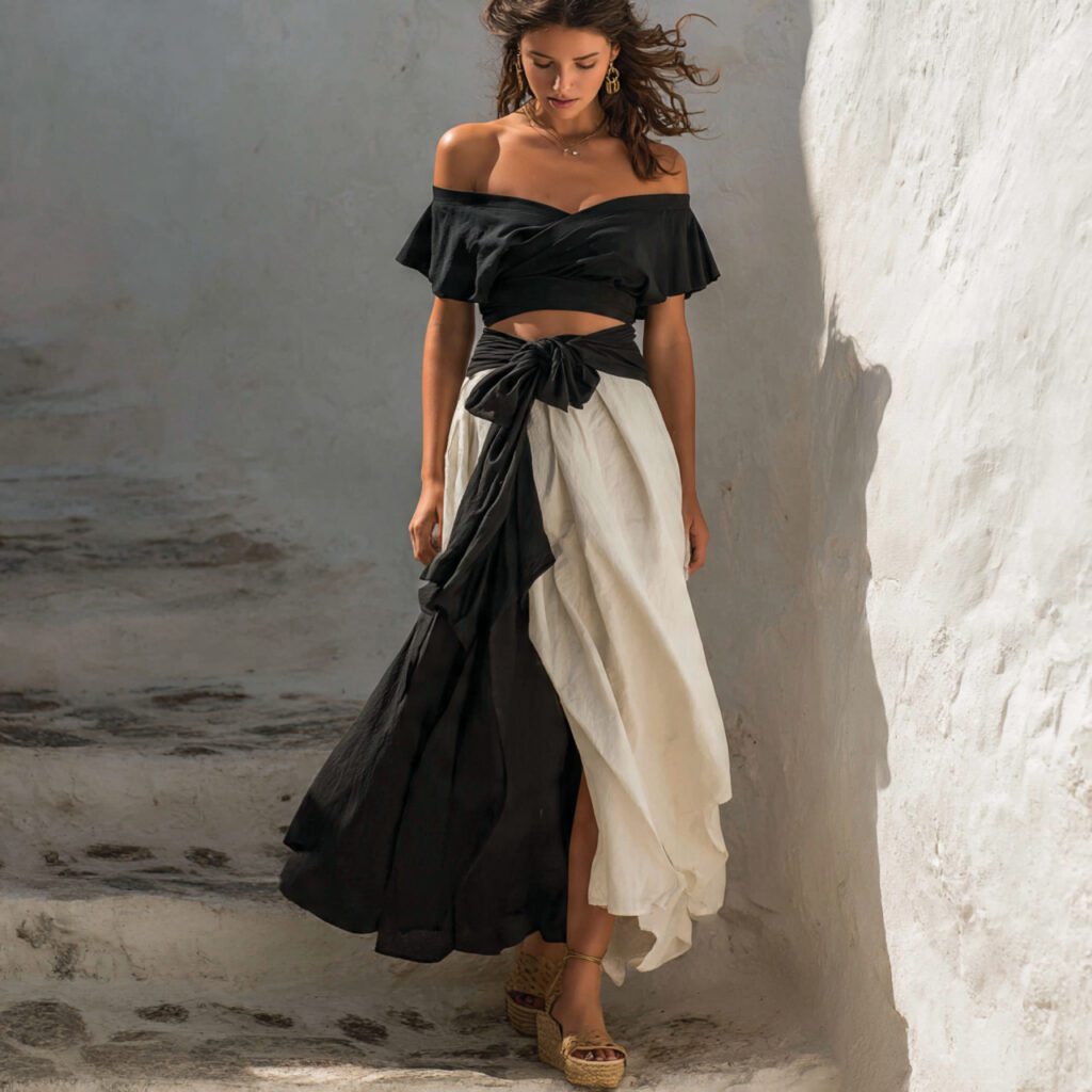 wrap_maxi_skirt_with_feminine_off_shoulder_top