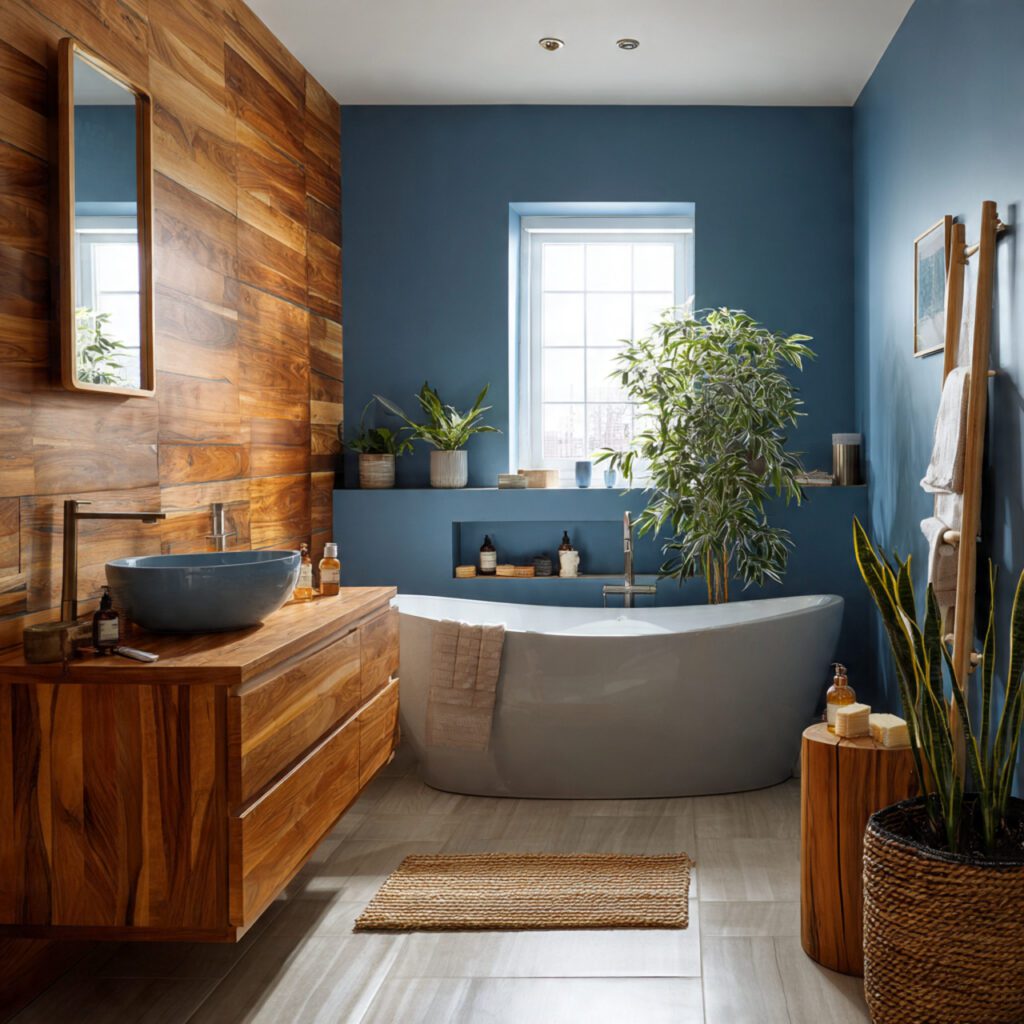 Blue and Natural Wood Combination