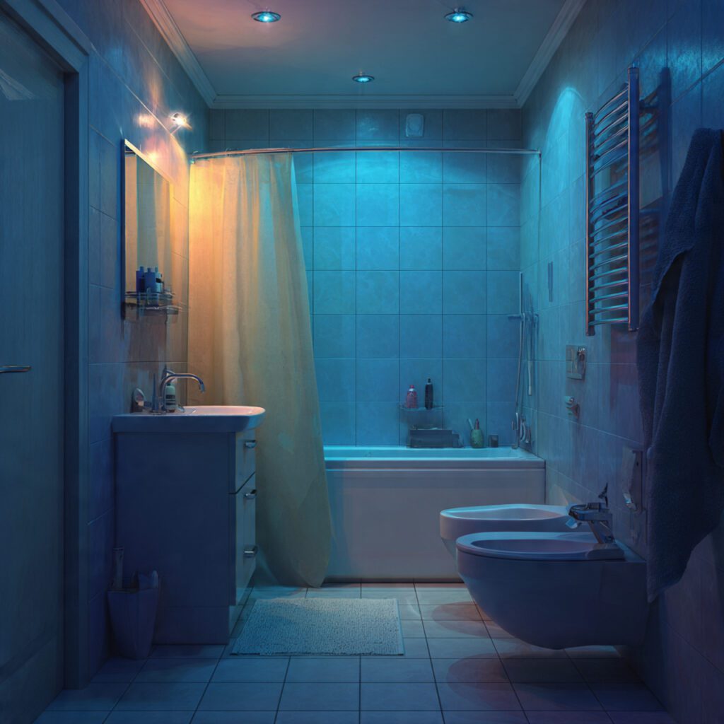 Blue Bathroom with Soft Lighting