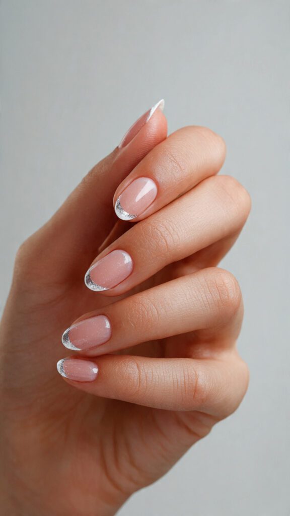 White Tips with Silver Glitter Line