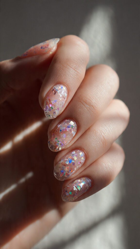 Clear Nails with Scattered Glitter