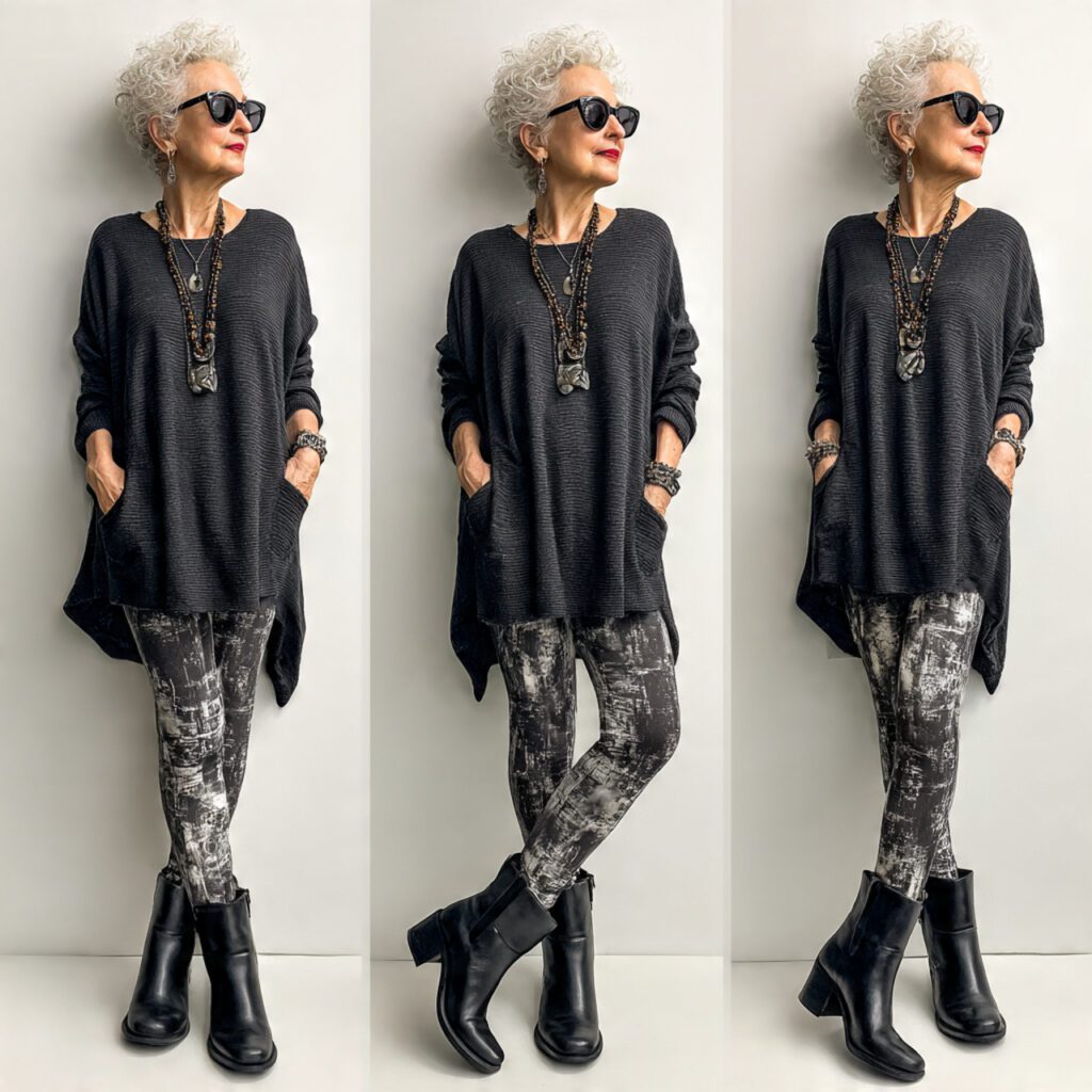 Wedge Boots with Leggings and Tunic Sweater