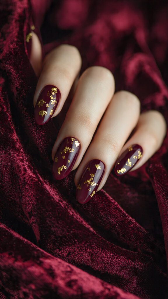 Deep Burgundy with Gold Flakes