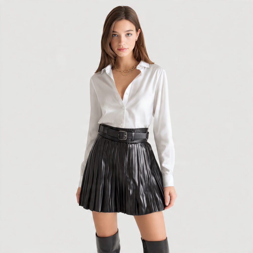 Faux Leather Pleated Skirt