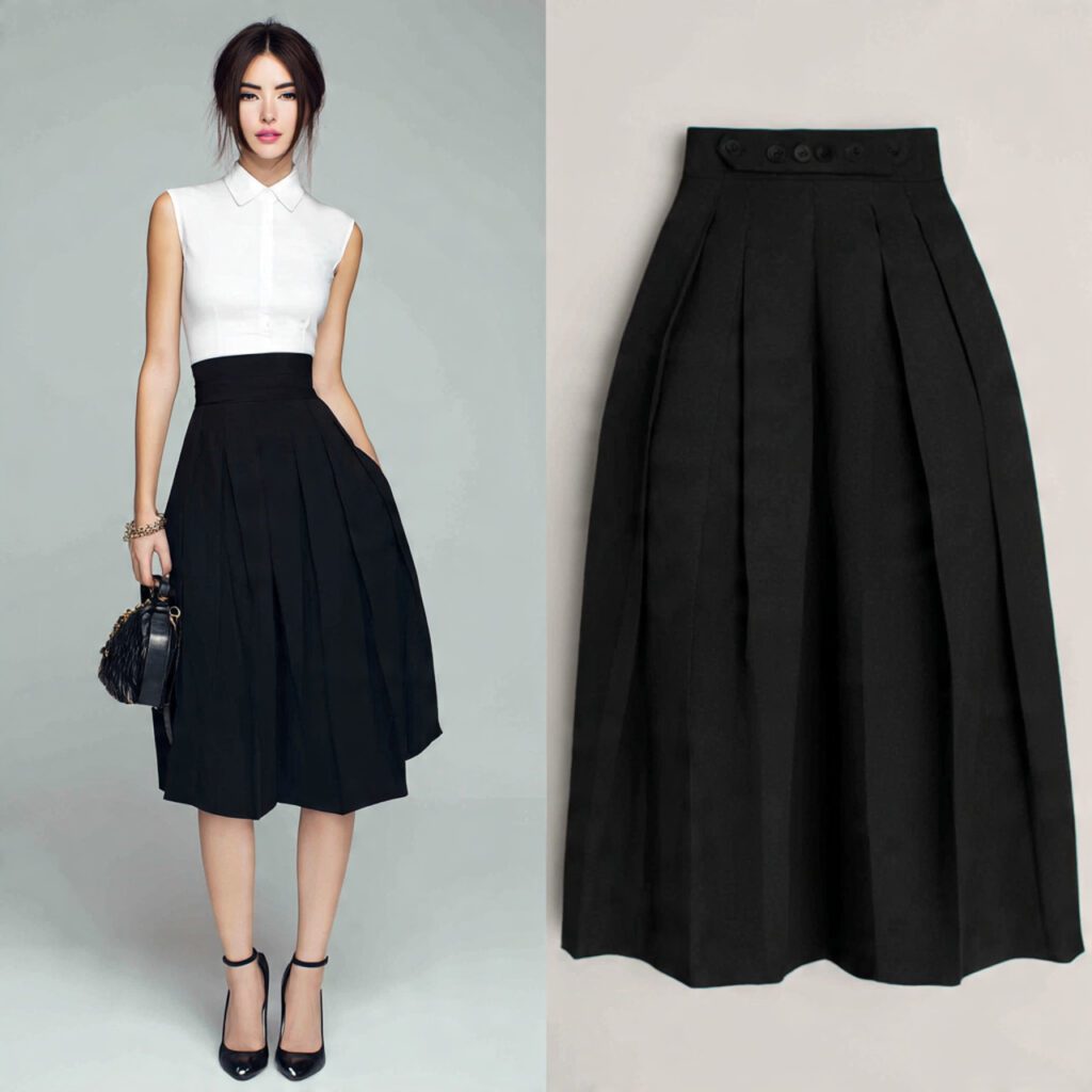 High-Waisted Pleated Midi Skirt