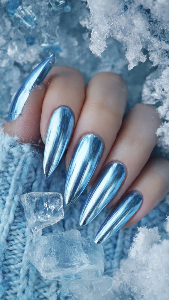 Icy Blue Chrome Nails