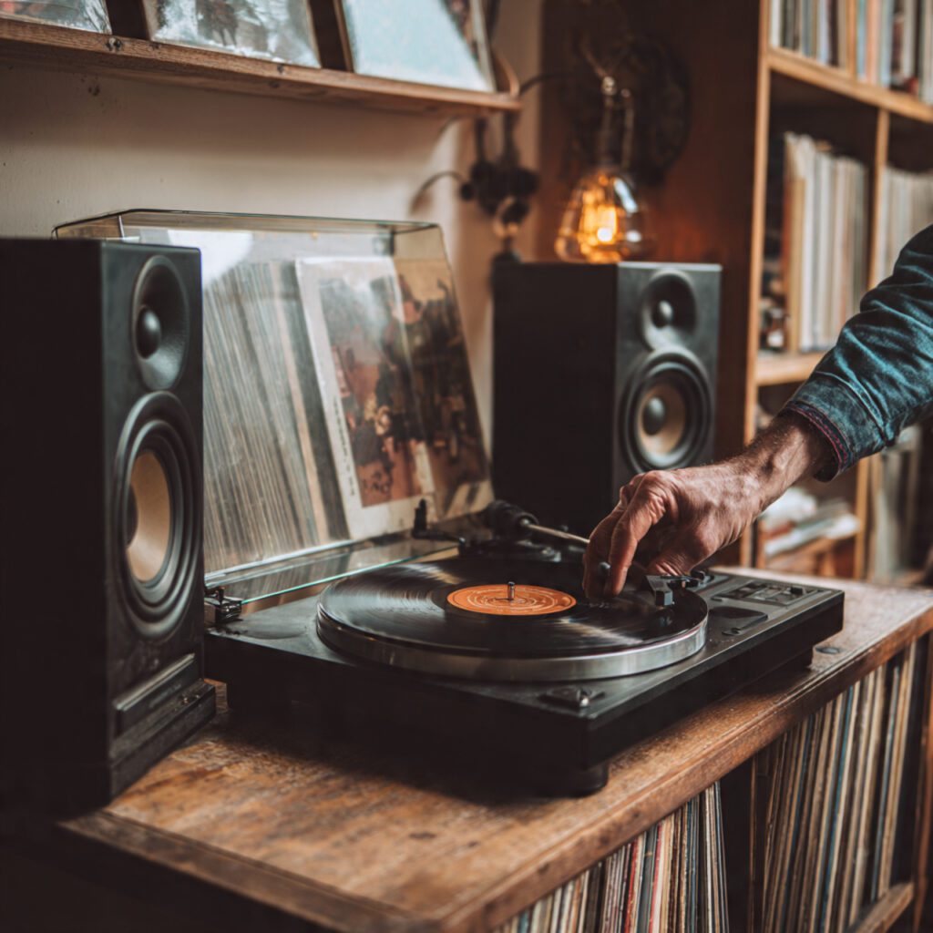 Vintage Vinyl Record Player Setup