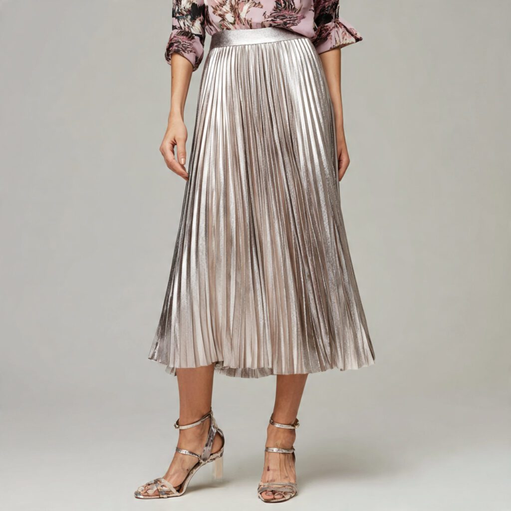 Metallic Pleated Skirt