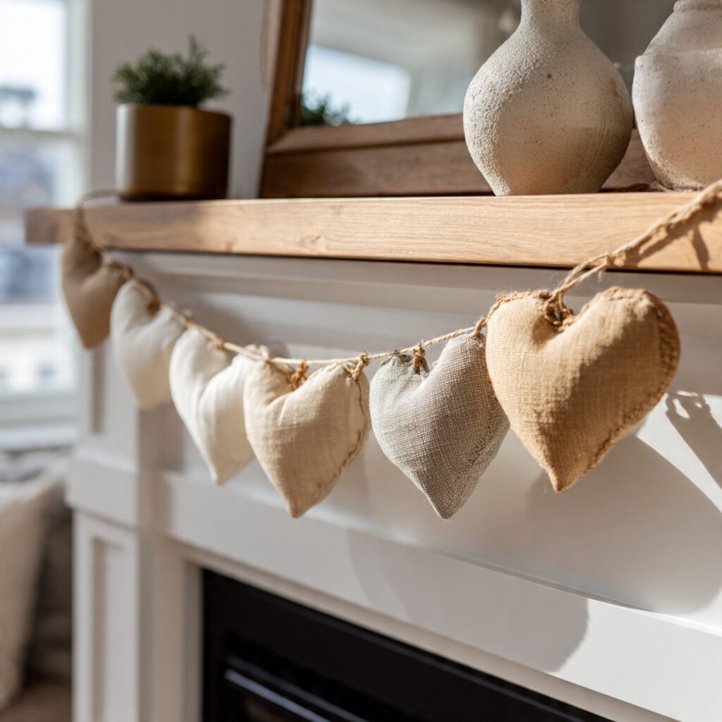 Neutral Fabric Heart Garland
