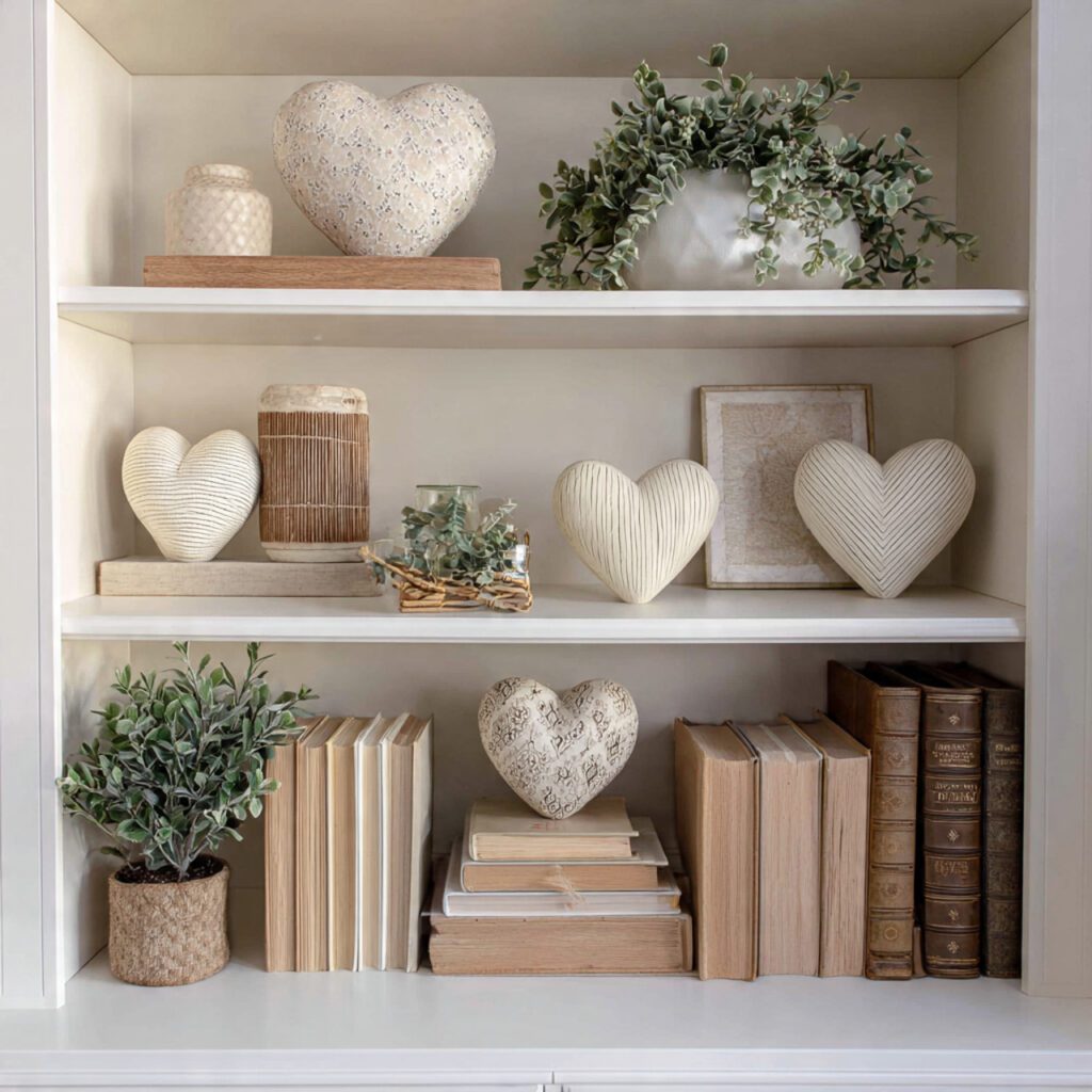 Neutral Valentine&rsquo;s Day Shelf Styling