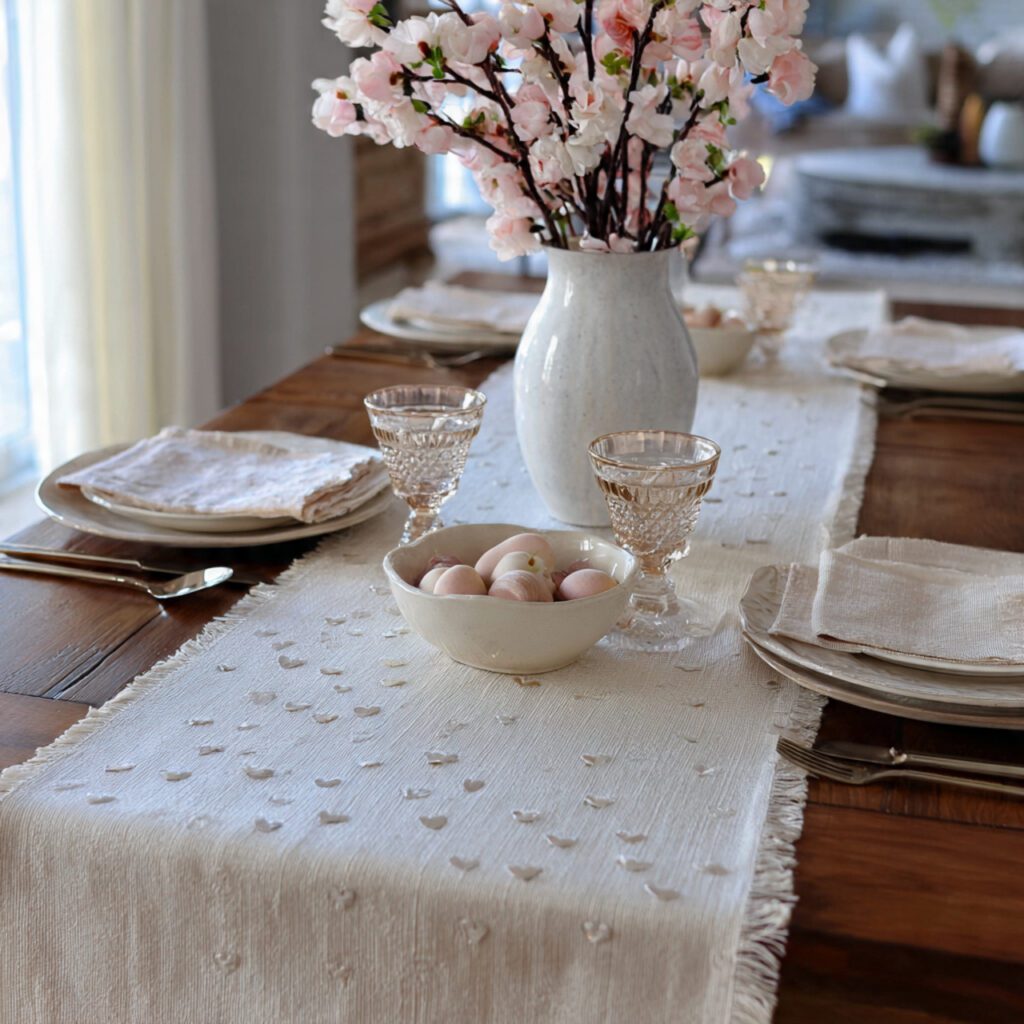 Neutral Valentine&rsquo;s Day Table Runner