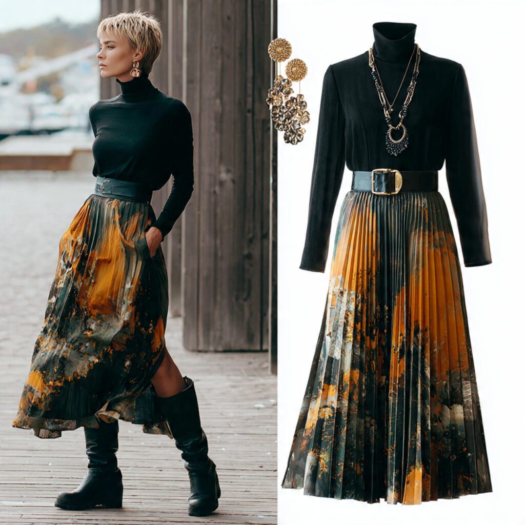 Printed Pleated Skirt