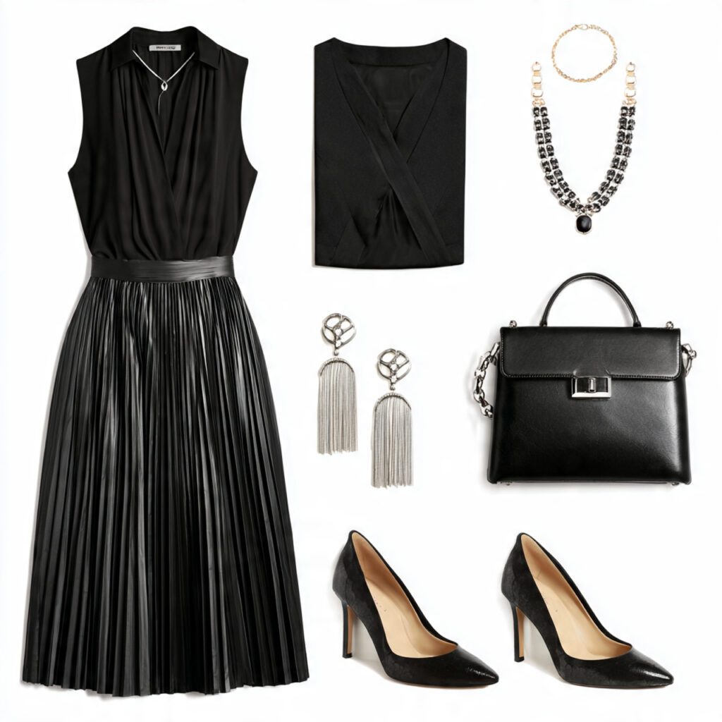 Classic Black Midi Pleated Skirt