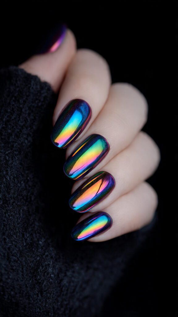 Holographic Chrome Winter Nails