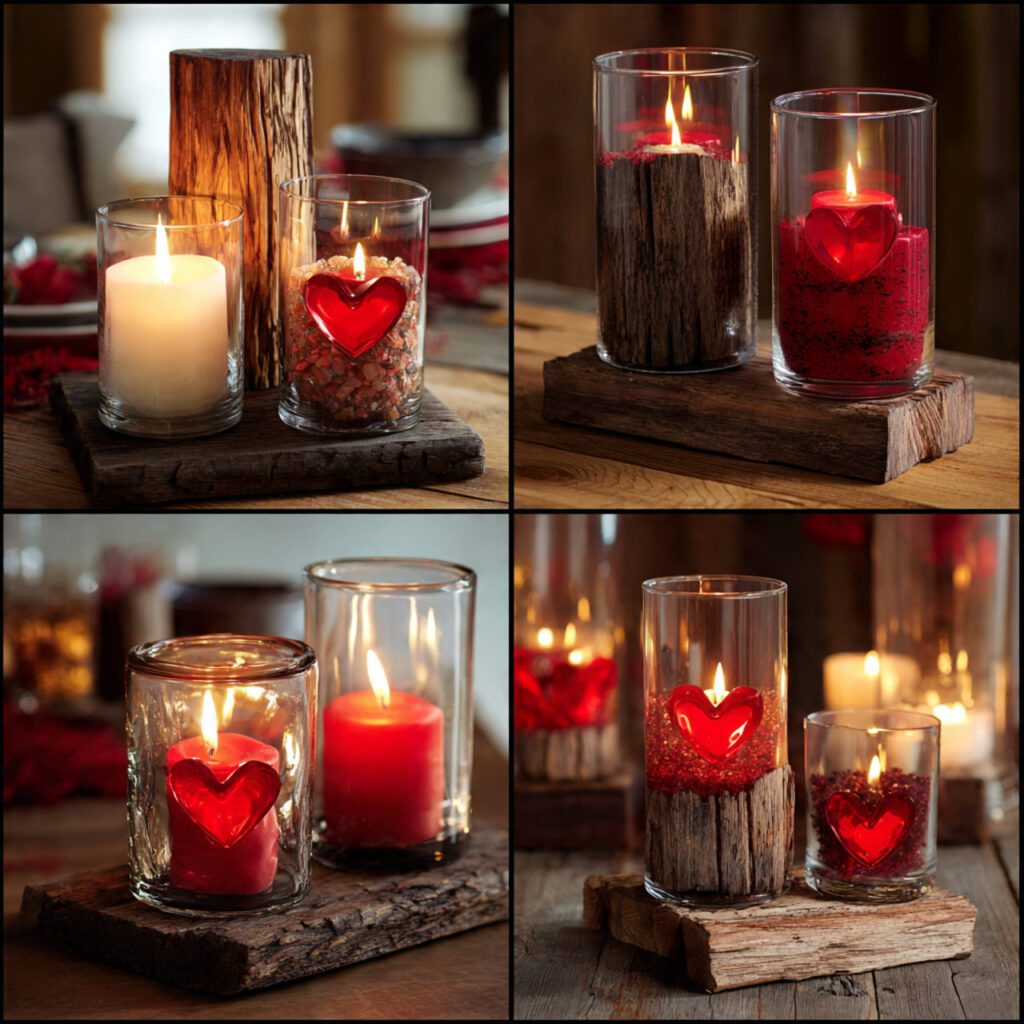 Rustic Valentine Candle Displays
