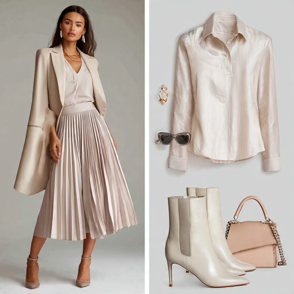  Neutral Beige or Nude Pleated Skirt