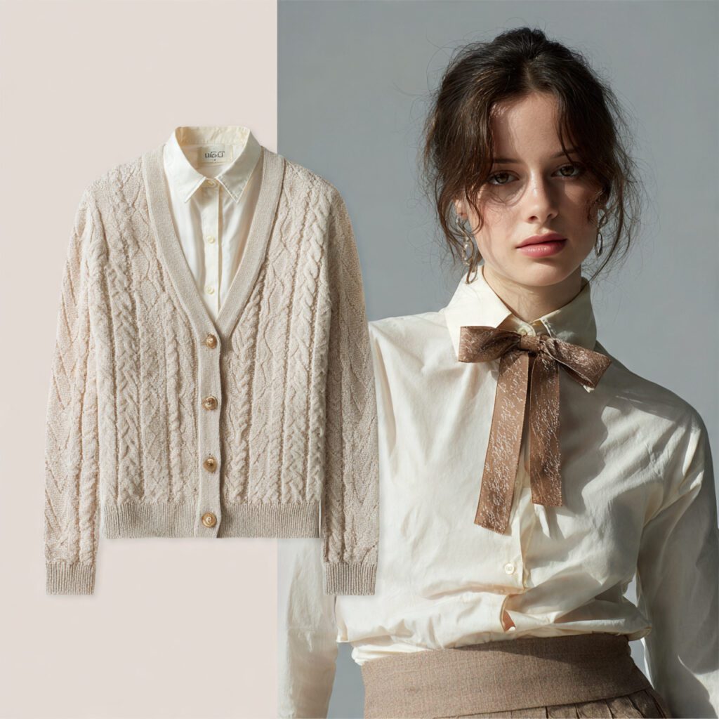 Cardigan Layered Over a Collared Shirt