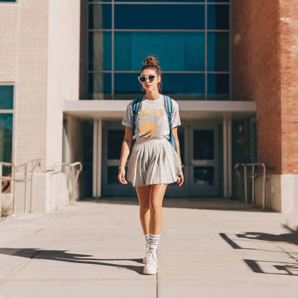 Pleated Skirt with Graphic Tee