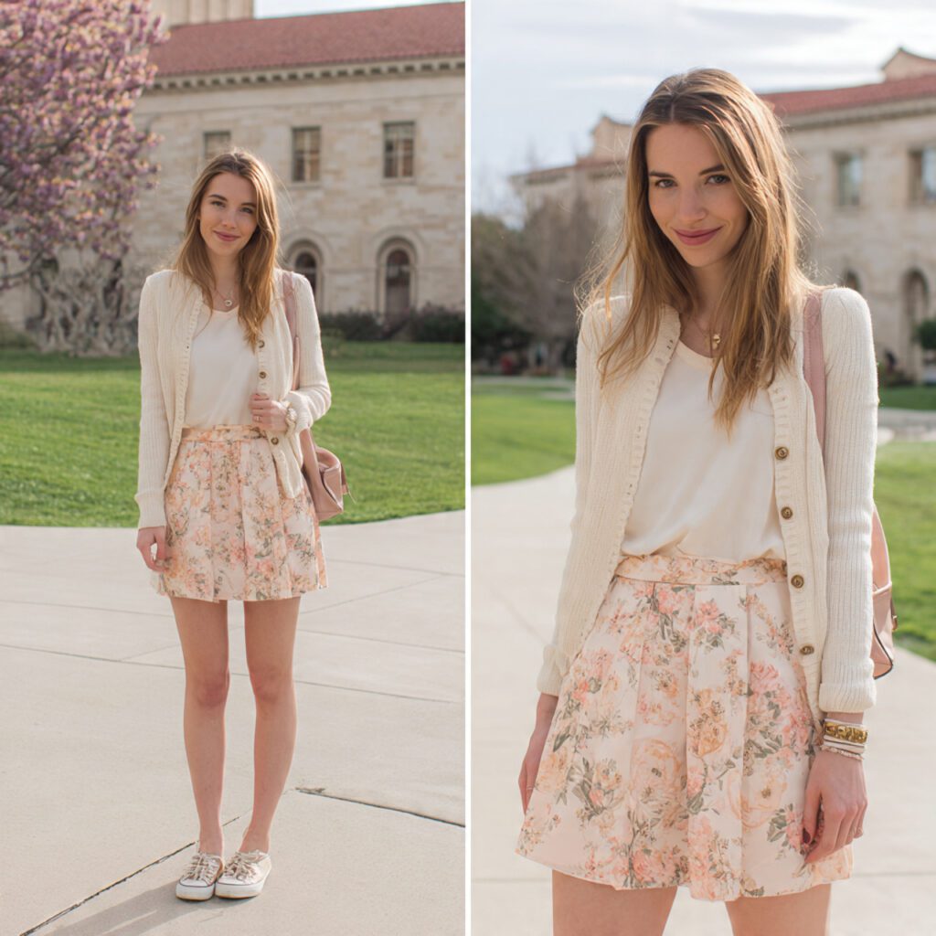 Floral Skirt with Cardigan