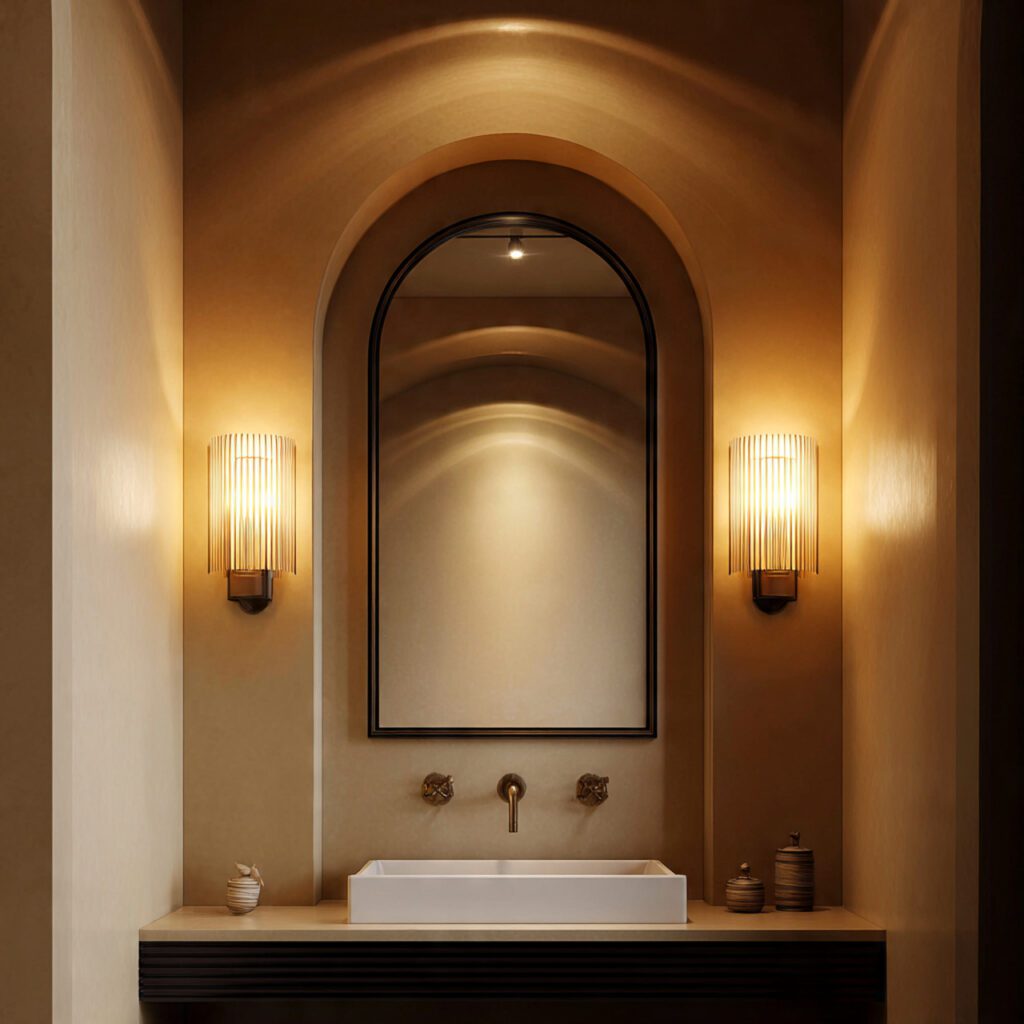 Elevated Mirror and Warm Lighting