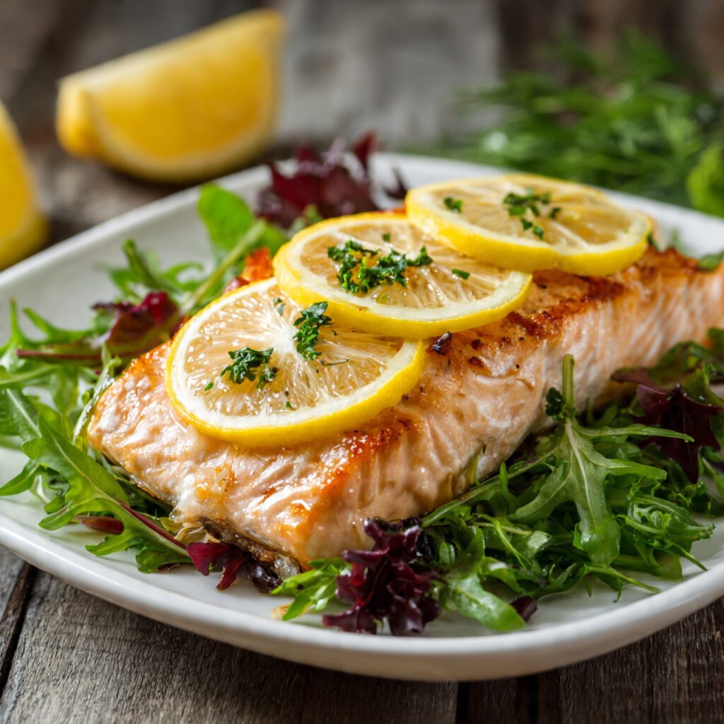 Baked Salmon with Lemon and Greens