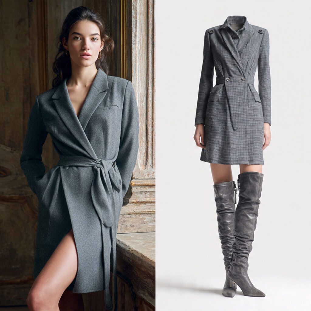 Blazer Dress With Knee-High Boots